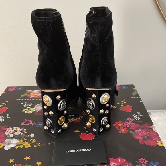 Dolce & Gabbana Jeweled Heel Velvet Booties Size 39 1/2 Ladies - Picture 9 of 17